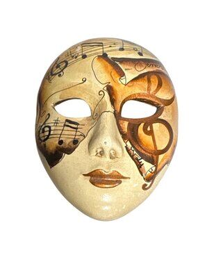 Italian Venetian Ceramic Wall Mask Featuring Musical Theme 3" Minature